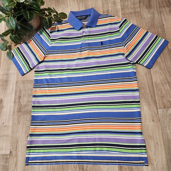 Polo Golf Ralph Lauren Striped Cotton Mesh Polo Shirt Size Medium - Picture 2 of 11